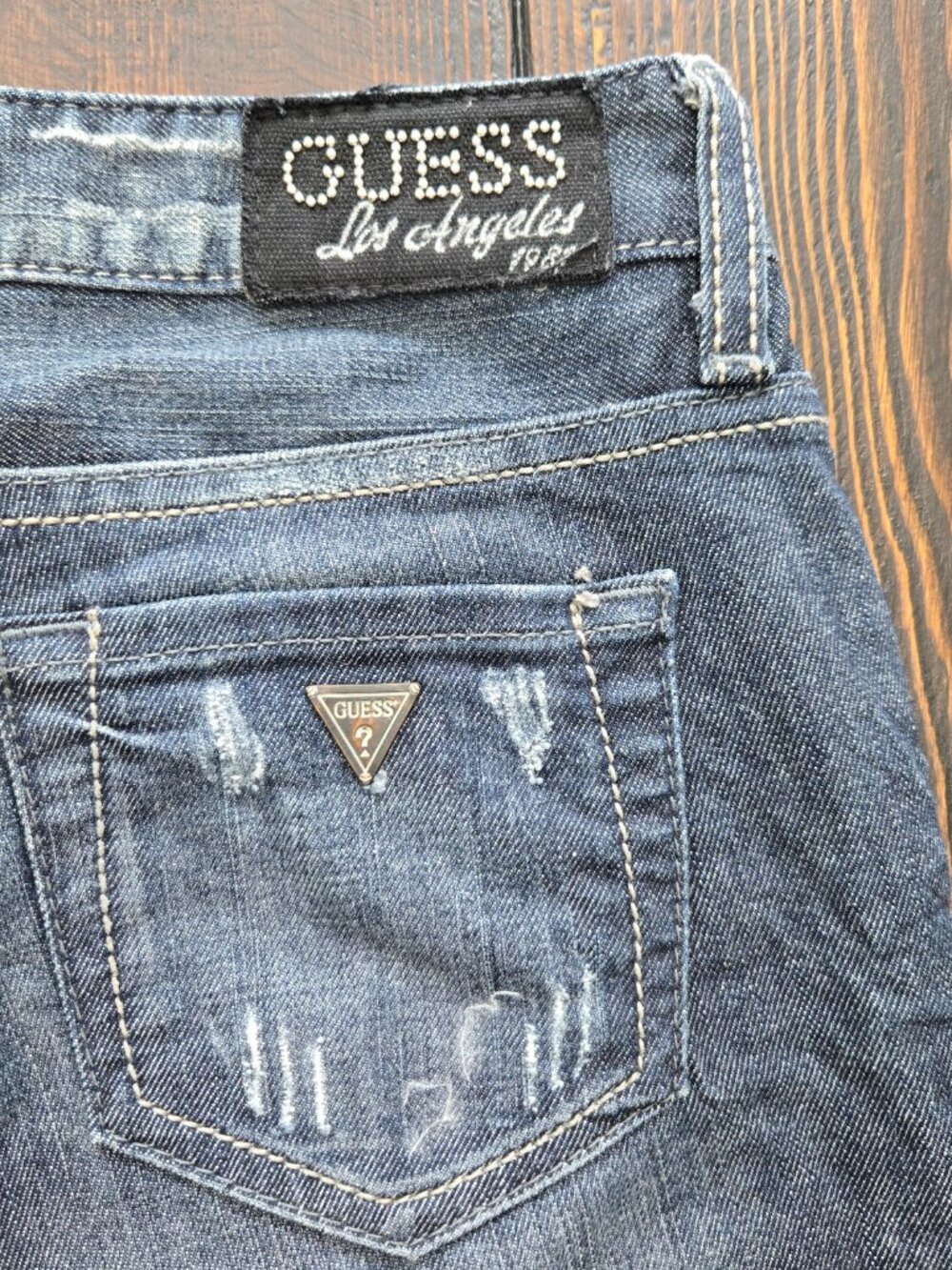 Guess Vintage Y2K Distressed Women's Foxy Flare Leg Blue Jeans Size 26×33.5 - Picture 4 of 13